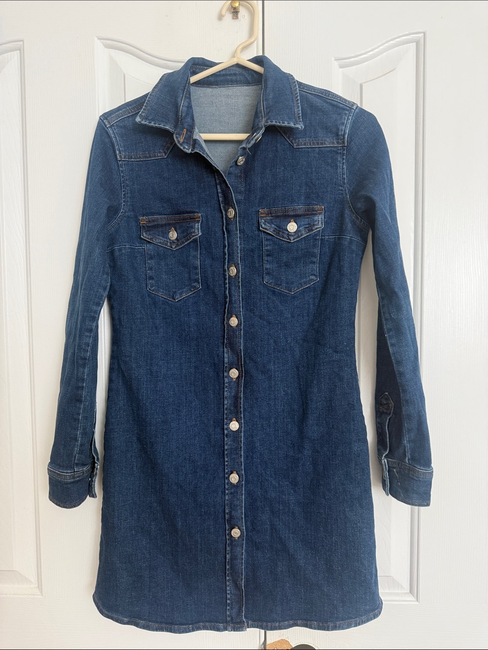 Topshop Dark Blue Denim Button-Front Shirt Dress
